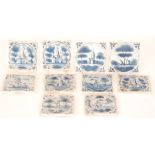 Ten late 19th to early 20th Century 5 inch plastic clay tiles each decorated in the Dutch Delft