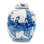 A large early 20th Century Chinese blue and white jar and cover decorated in the round with ladies