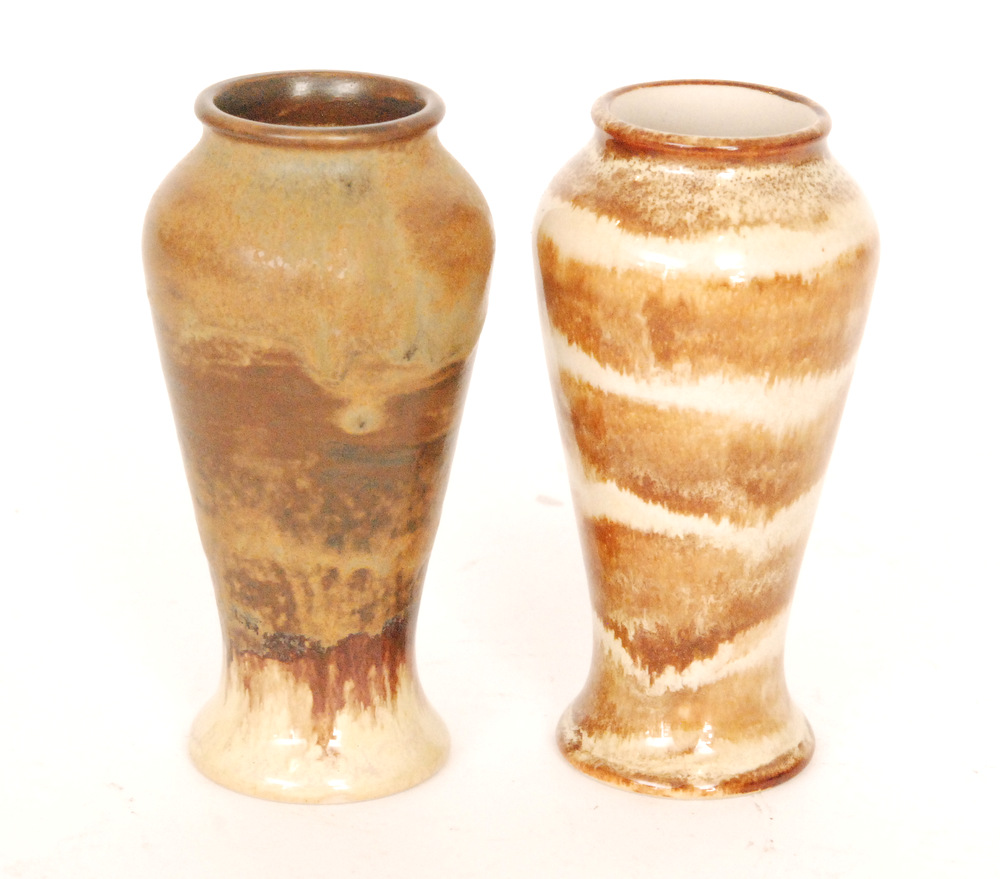 Two Cobridge Pottery Stoneware vases of inverted baluster form decorated in tonal brown and sand