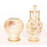 Two pieces of Royal Worcester blush ivory comprising a shape 850 vase decorated with sprays of