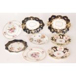 Eight assorted 19th Century cabinet plates to include a Derby shallow dish decorated with hand