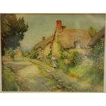 GEORGE F. NICHOLLS, RA (EX.1885-1937) - 'A Cotswold Village', watercolour, signed, framed, 21cm x