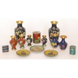 A parcel lot of modern cloisonne wares to include four pairs of vases, largest 17cm high, three pin