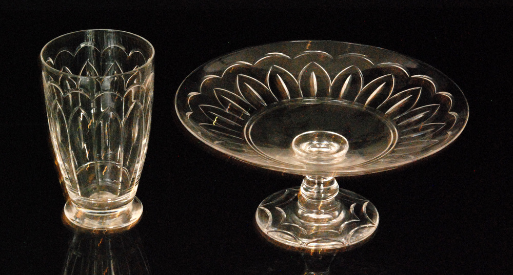 A 1930s John Walsh Walsh small tumbler vase cut and polished with a repeat arched panel cut,