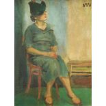 ENGLISH SCHOOL (CIRCA 1940) - Study of a seated woman wearing a blue dress, oil on canvas,