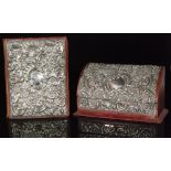 A late Victorian silver mounted Moroccan leather stationery box,