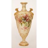 A large early 20th Century Royal Worcester shape 1764 twin handled vase decorated with hand painted