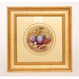 A framed Royal Worcester Fallen Fruits plaque hand painted by Sebright with plums and blackberries,