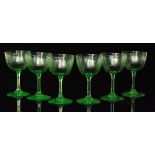 A set of six late 19th Century Uranium wine glasses,