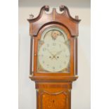 A 19th Century oak and mahogany longcase clock with painted circular dial and moon phase,