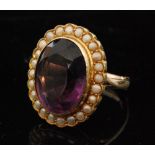 A Victorian 9ct amethyst and seed pearl ring,