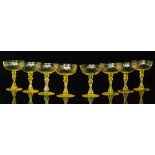 A set of eight late 19th Century Uranium champagne glasses,