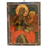 An early 19th Century Russian icon depicting Saint John the Theologian with the Gospel,