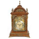 A late 19th Century musical bracket clock with pull cord striking on eight graduated bells with