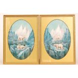 A pair of later 20th Century framed oval porcelain plaques decorated by former Royal Worcester