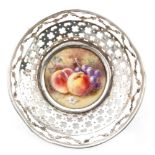 An early 20th Century Royal Worcester Fallen Fruits roundel decorated by Ricketts with hand painted