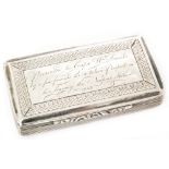 An early Victorian hallmarked silver engine turned rectangular snuff box,