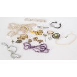 A parcel lot of costume jewellery to include faux pearls paste set jewellery coral beads,