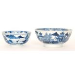 Two late 19th to early 20th Century Chinese blue and white footed bowls,