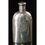 A Victorian hallmarked silver spirit flask of small shouldered form engraved 'Pussie' to one side