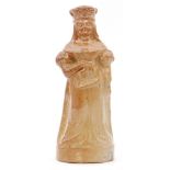 A 19th Century Doulton & Watts salt glazed decanter modelled as Queen Victoria holding a scroll