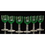 A set of six late 19th Century Uranium wine glasses,