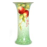 A Royal Worcester shape G923 flared vase decorated by Townsend with hand painted apples and