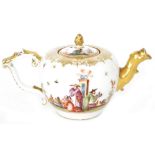 An 18th Century Meissen porcelain Chinoiserie teapot and cover of bullet form with dragon spout and