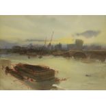 DAVID HUTTER (1930 - 1990) - 'Limehouse Basin', watercolour, signed, bears 'The Mall Galleries,