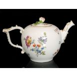 A late 18th Century Meissen porcelain teapot and cover of bullet form with tau handle and dragon