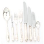 A composed set of hallmarked silver cutlery to include six dessert, six side and six dinner knives,