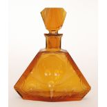 A 1930s Czech glass spirit decanter in the manner of Karel Palda, of faceted tapering form,