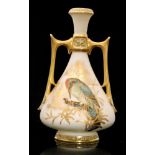 A late 19th Century Royal Worcester twin handled shape 1021 vase decorated with a gilt and enamel