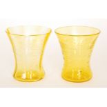 A pair of 1930s Thomas Webb & Sons Uranium glass vases, each of waisted sleeve form,