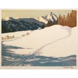 ENGELBERT LAP (1886-1970) - 'Winter Sunshine', woodcut, signed in pencil, bears 'The Graves Gallery,