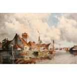 LOUIS VAN STAATEN (1836-1909) - Dutch canal scene, watercolour, signed, framed,