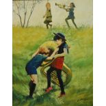 CARROLL (CONTEMPORARY) - Children with a tuba, oil on canvas, signed, framed, 45.