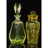 A 1930s John Walsh Walsh Uranium glass cocktail decanter,