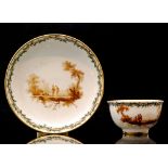 A late 18th Century Oude Loosdrecht (Joannes de Mol) porcelain tea bowl and saucer,