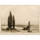WILLIAM LEE HANKEY (1869 - 1952) - Cypress trees, sunrise, etching, signed in pencil,