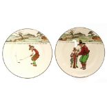 Two early 20th Century Royal Doulton series ware plates both decorated with scenes of golfers,