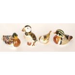 Four assorted Royal Crown Derby paperweights comprising a mallard duck,