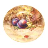 A Royal Worcester Fallen Fruits small side plate decorated by Moseley with hand painted plums and