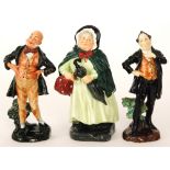 Three Royal Doulton figurines comprising Pecksniff HN553 and Micawber HN1845 (both A/F) and Sairey