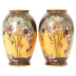 Crown Devon - A pair of 1930s Art Deco vases each of swollen footed form decorated in pattern 2073