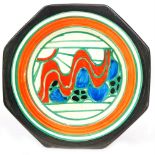 Clarice Cliff - Sunrise (Red) - An octagonal side plate circa 1929 hand painted with an abstract