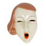 Royal Dux - A 1930s Art Deco face mask 'The Screamer' with pale red hair,
