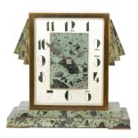 Unknown - A French variegated green marble and brass cased mantle clock,