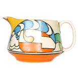 Clarice Cliff - Zap - A shape 36 Crown jug circa 1930 hand painted with an abstract flower and leaf