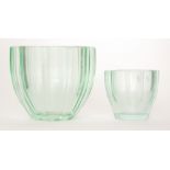 Daum - A 1930s Uranium green glass bowl, with slice cut decoration, engraved signature, height 13cm,